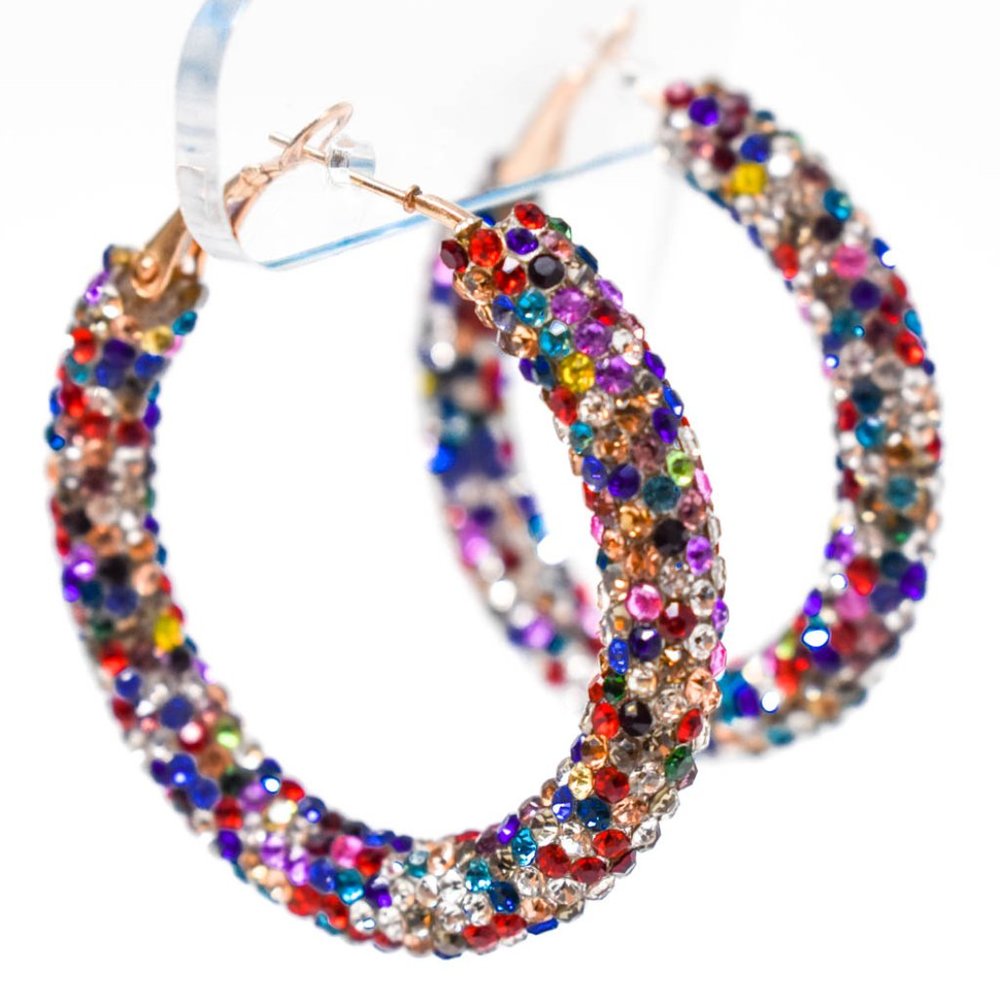 1.75" Multicolor Pave Wrap Rhinestone Hoop Earring